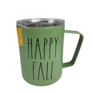 Rae Dunn HAPPY FALL Insulated Stainless Steel Mug with Travel Lid Green 12 oz